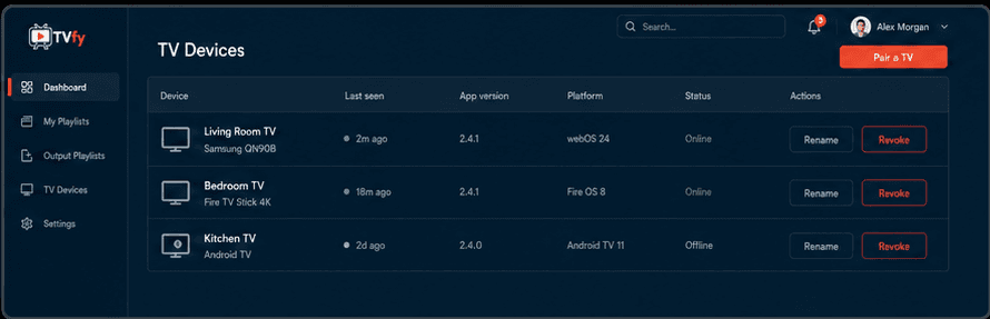 TVfy paired television device management